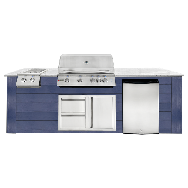 8ft Outdoor Kitchen - Blue Cabinet w/ White Granite Countertop