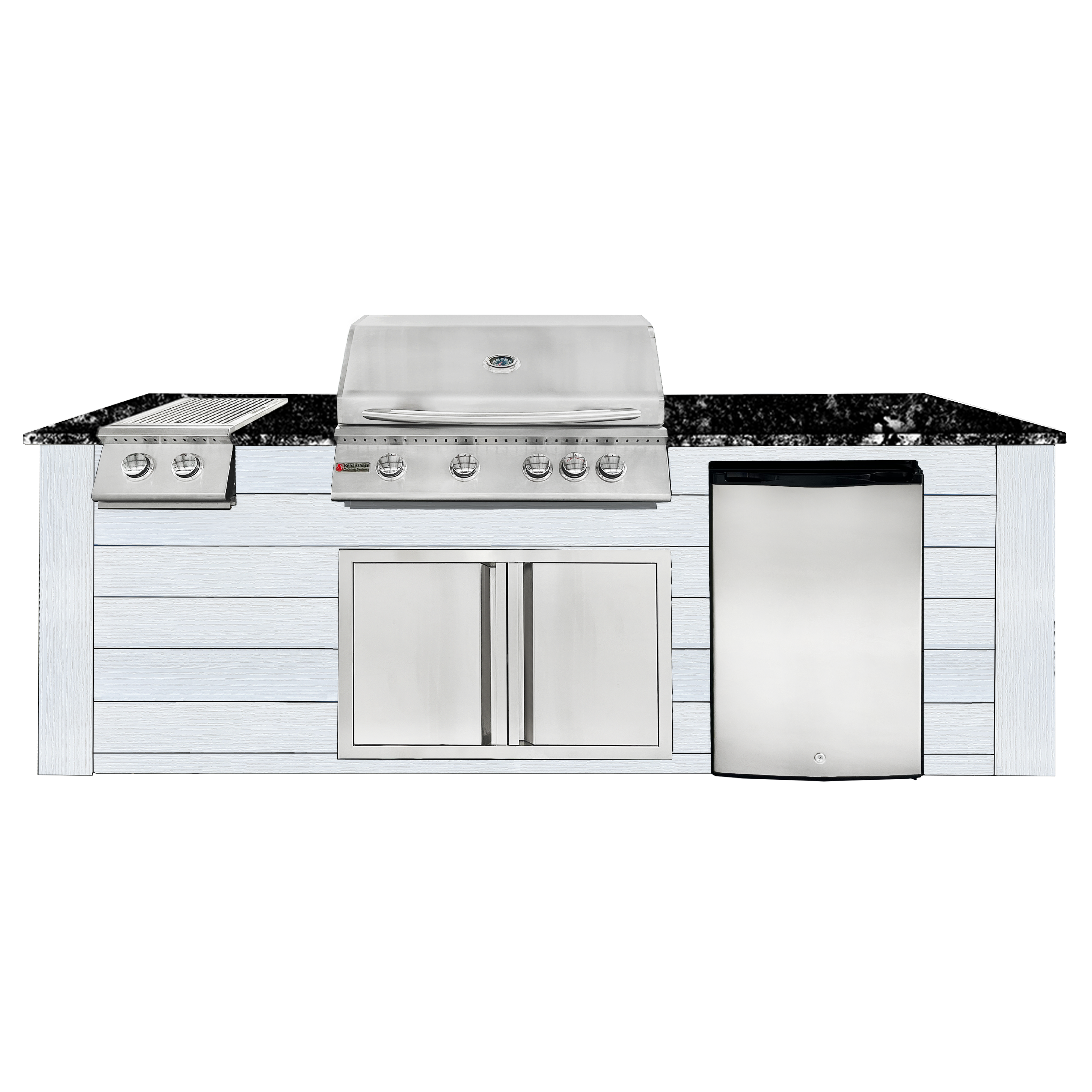 Image of 8ft Outdoor Kitchen - White Cabinet w/ Black Granite Countertop