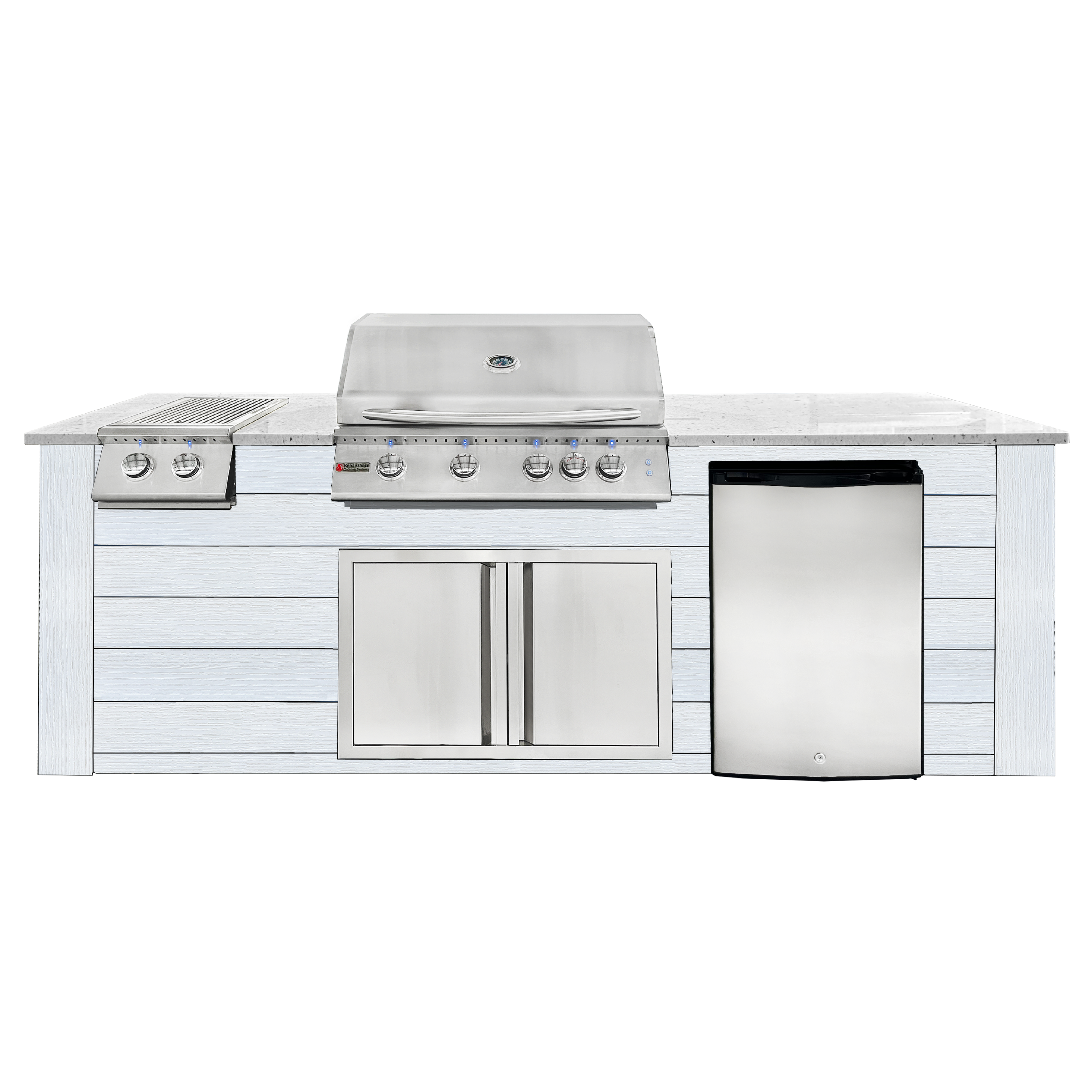 Image of 8ft Outdoor Kitchen - White Cabinet w/ White Granite Countertop