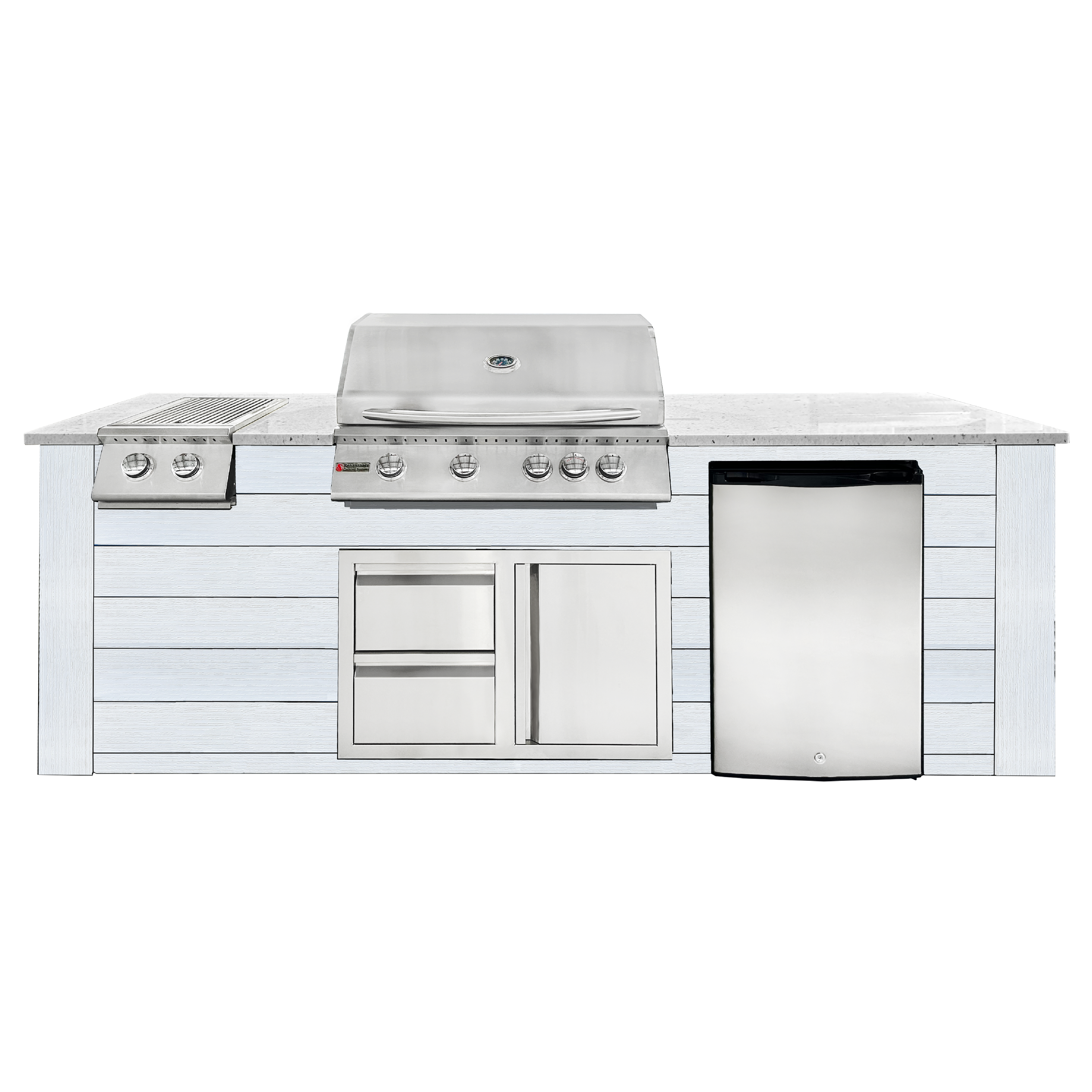 Image of 8ft Outdoor Kitchen - White Cabinet w/ White Granite Countertop
