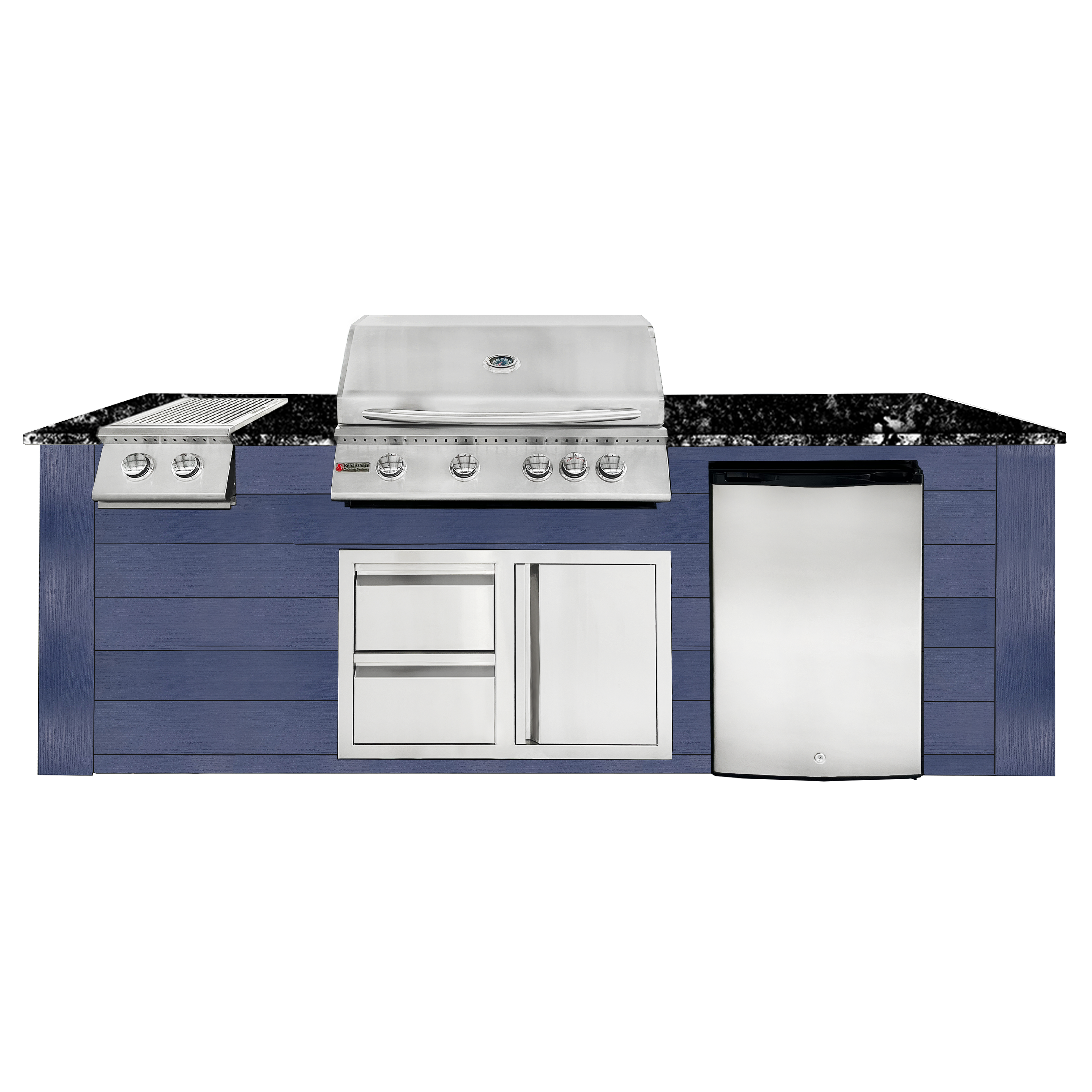 Image of 8ft Outdoor Kitchen - Blue Cabinet w/ Black Granite Countertop