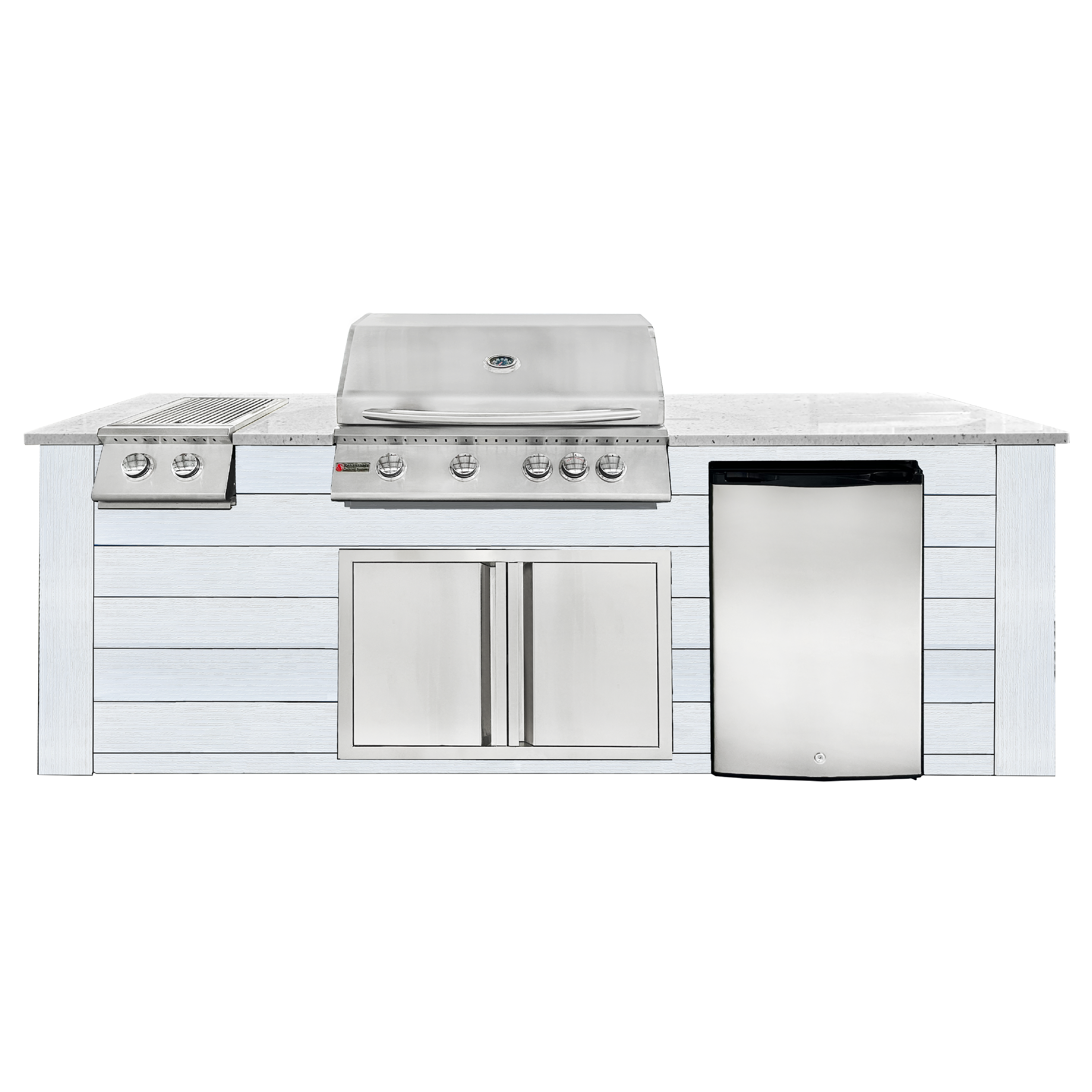 Image of 8ft Outdoor Kitchen - White Cabinet w/ White Granite Countertop