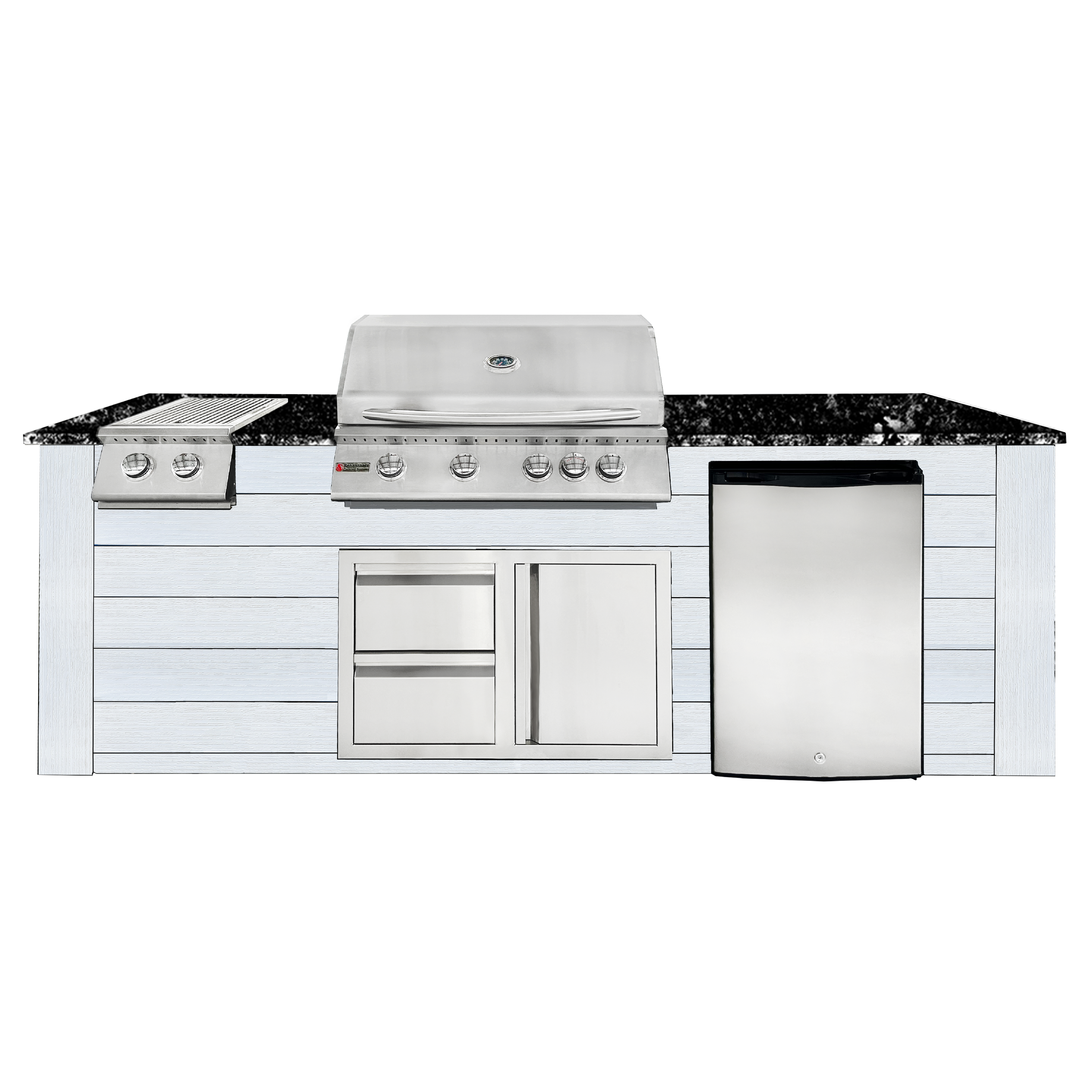 Image of 8ft Outdoor Kitchen - White Cabinet w/ Black Granite Countertop