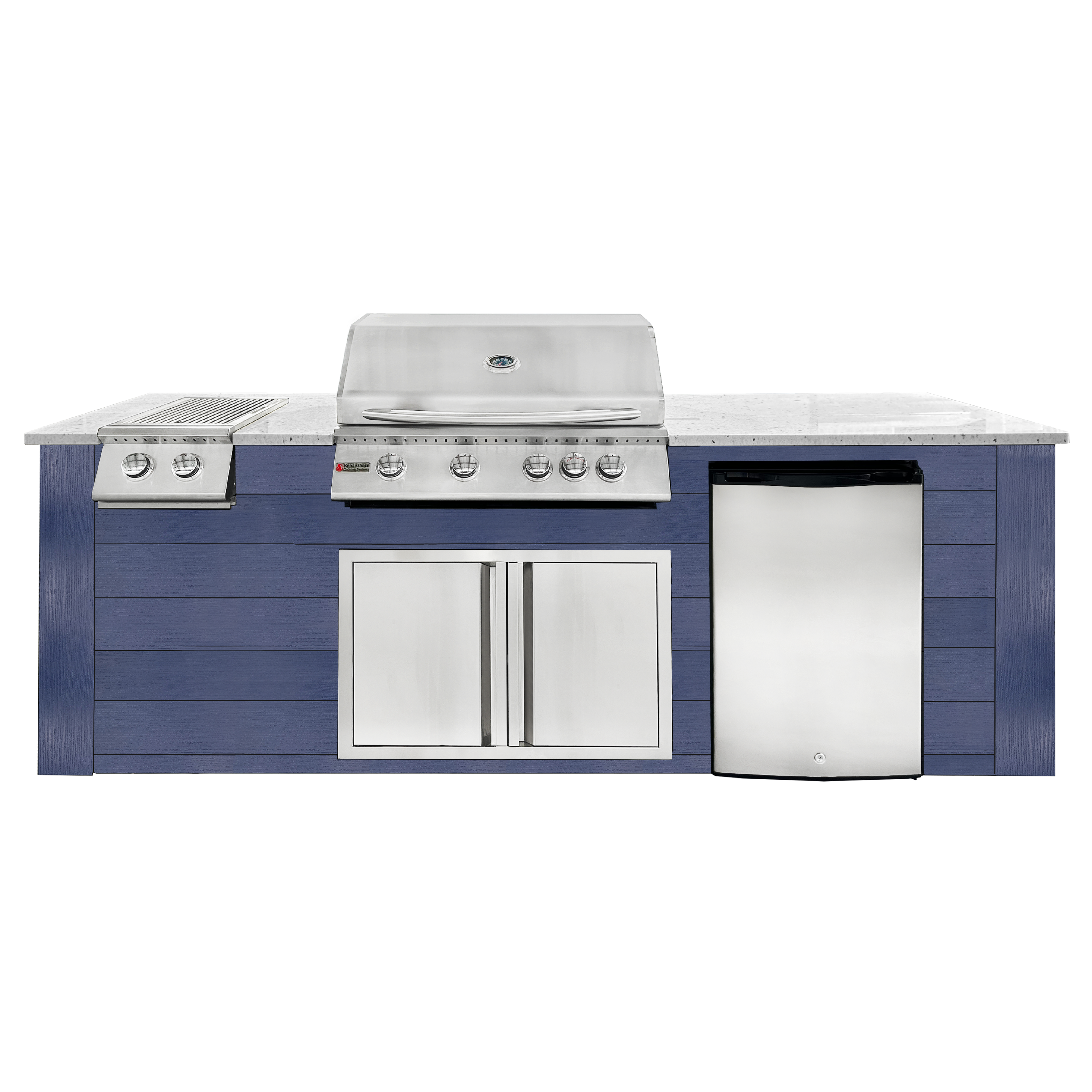 Image of 8ft Outdoor Kitchen - Blue Cabinet w/ White Granite Countertop