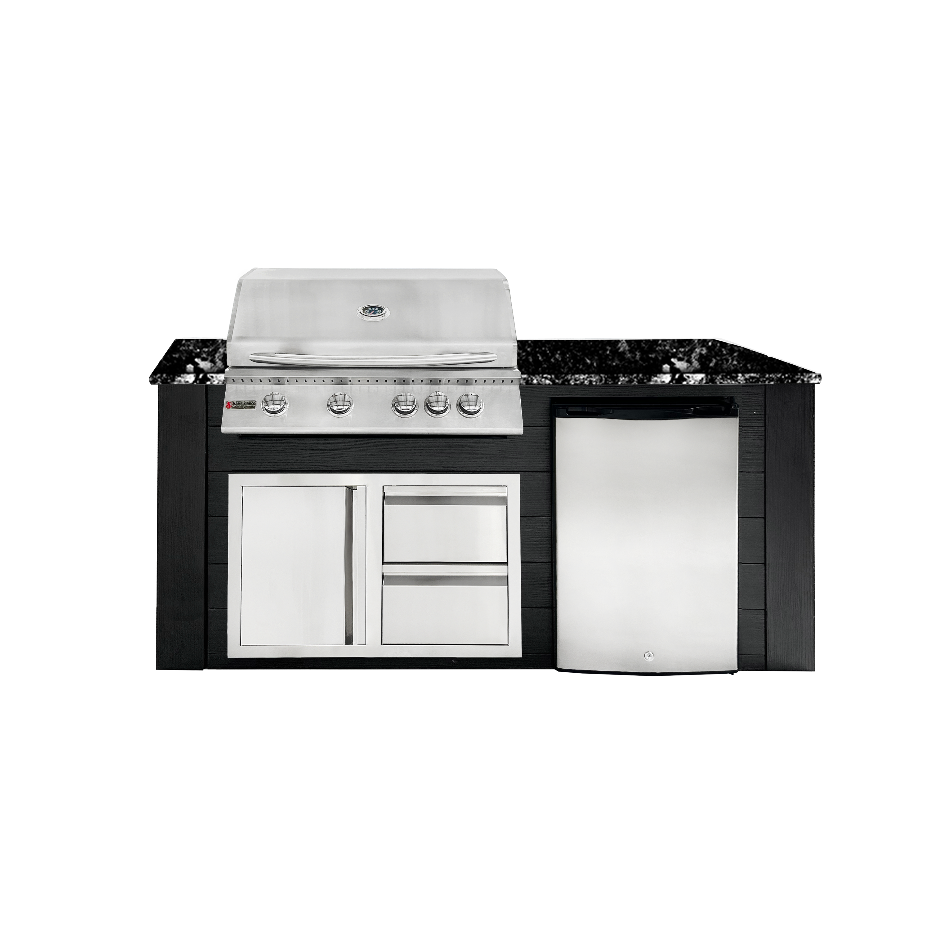 Image of 6ft Outdoor Kitchen - Black Cabinet w/ Black Granite Countertop