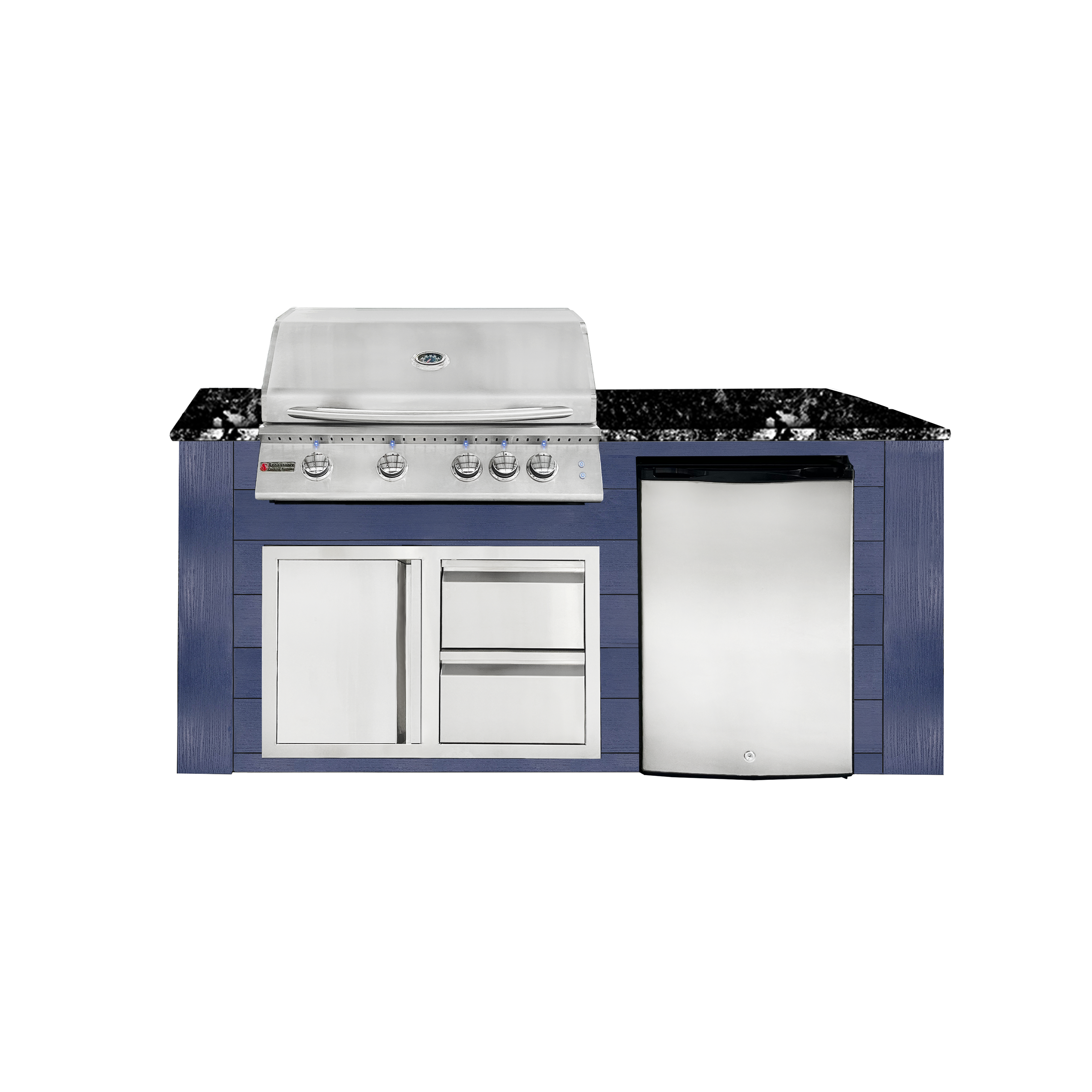 Image of 6ft Outdoor Kitchen - Blue Cabinet w/ Black Granite Countertop