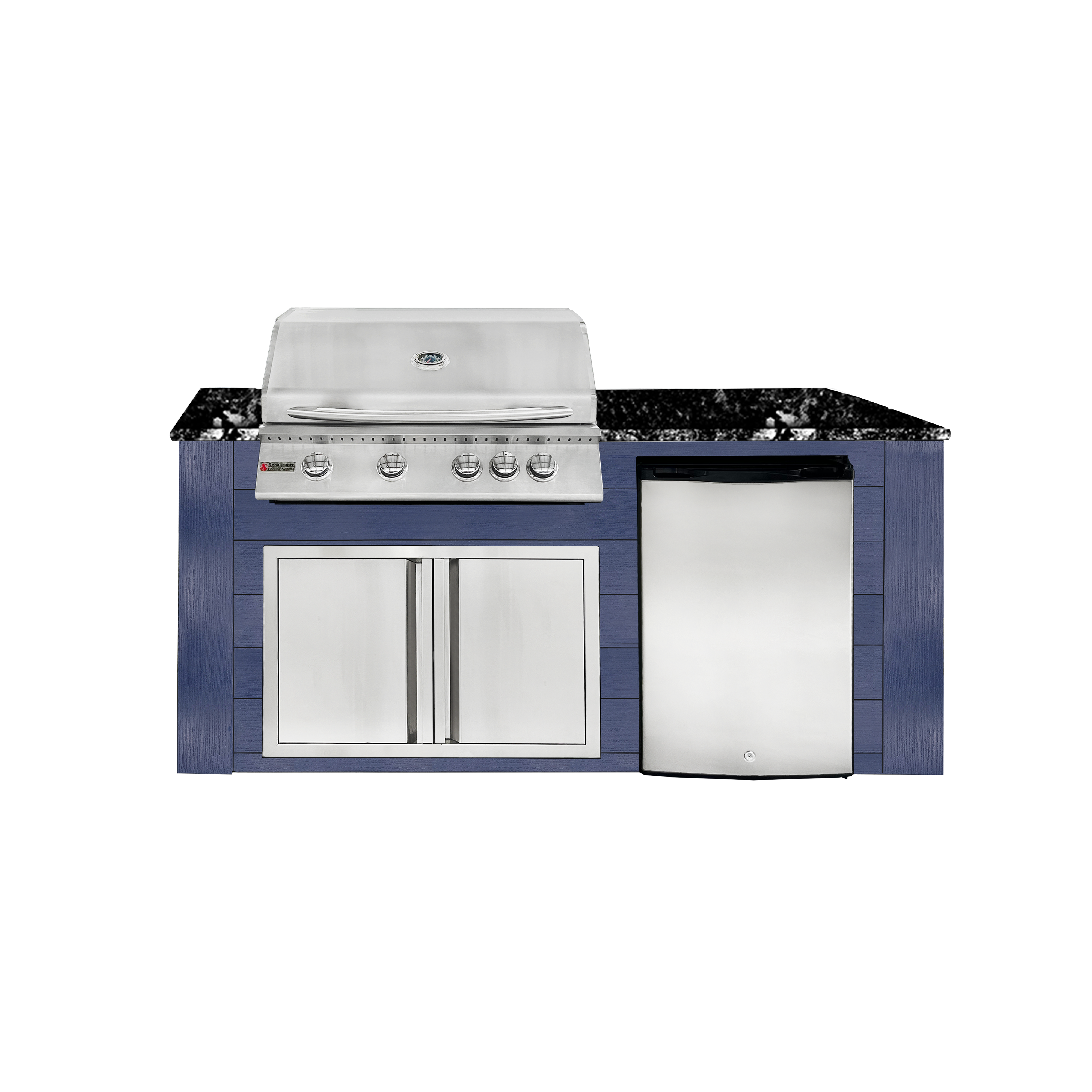 Image of 6ft Outdoor Kitchen - Blue Cabinet w/ Black Granite Countertop