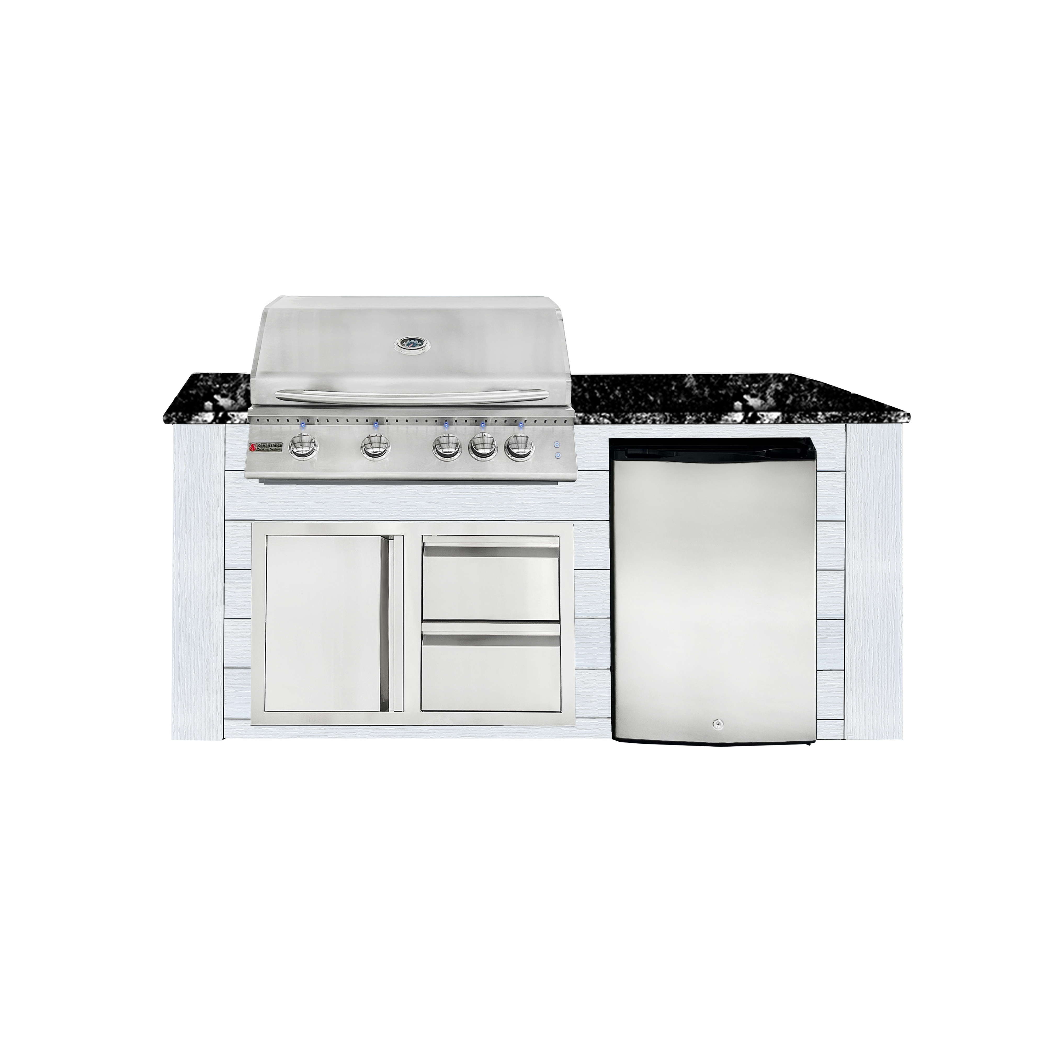 Image of 6ft Outdoor Kitchen - White Cabinet w/ Black Granite Countertop