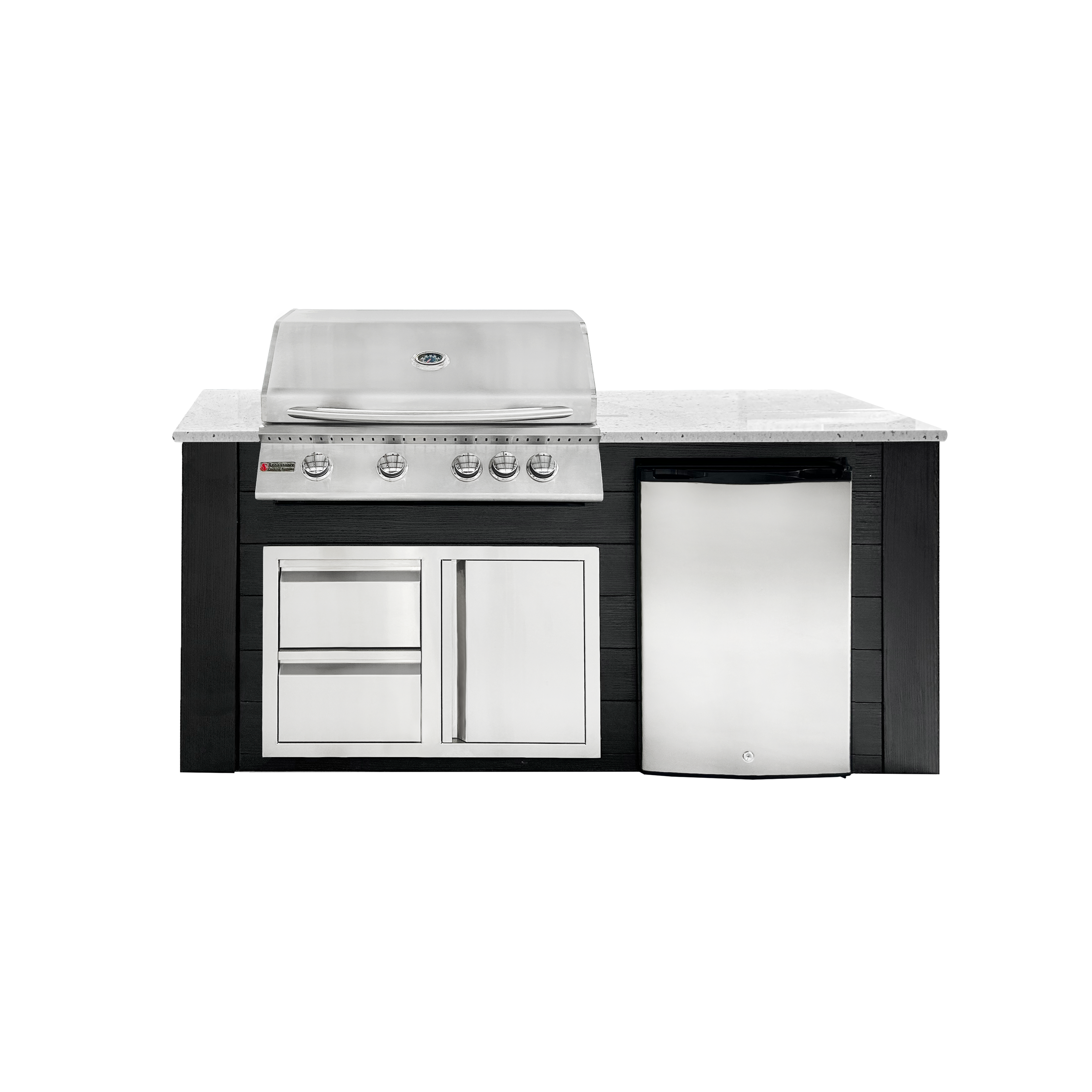 Image of 6ft Outdoor Kitchen - Black Cabinet w/ White Granite Countertop