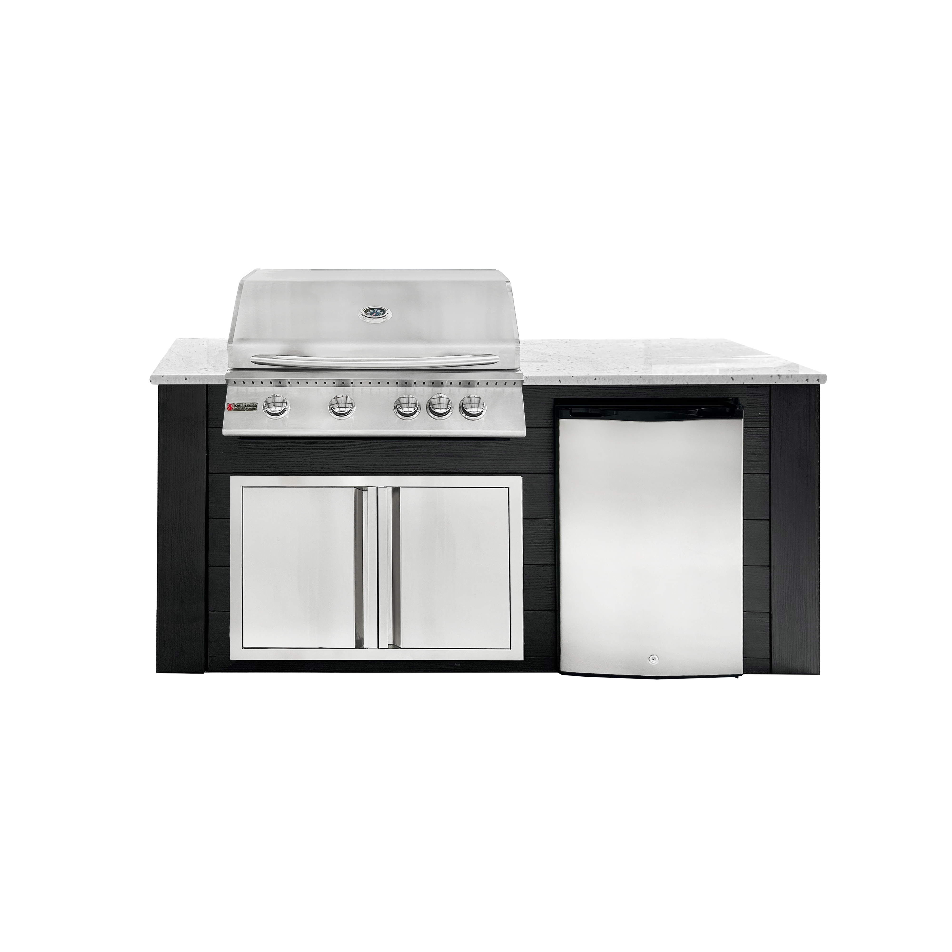 Image of 6ft Outdoor Kitchen - Black Cabinet w/ White Granite Countertop