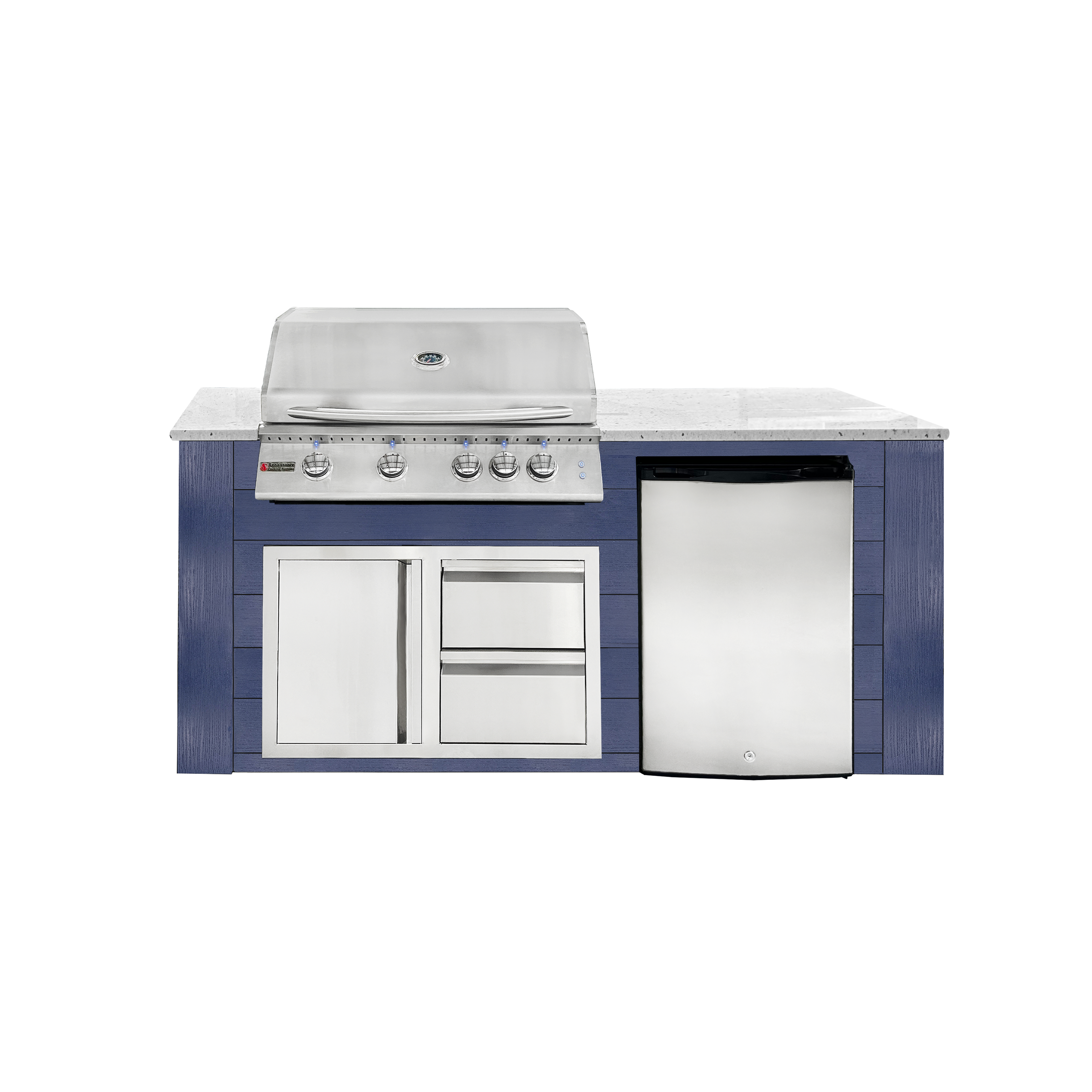 Image of 6ft Outdoor Kitchen - Blue Cabinet w/ White Granite Countertop