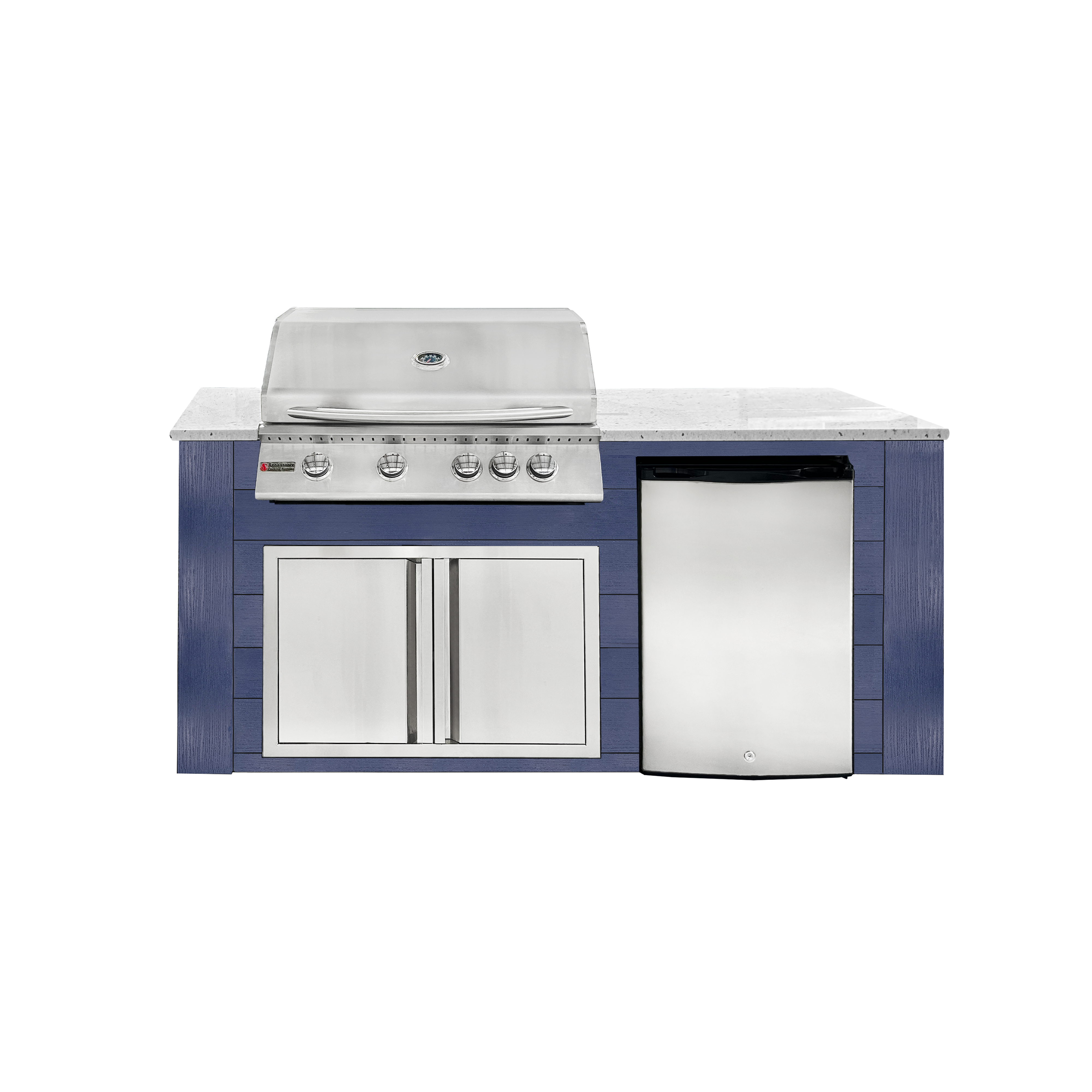 Image of 6ft Outdoor Kitchen - Blue Cabinet w/ White Granite Countertop