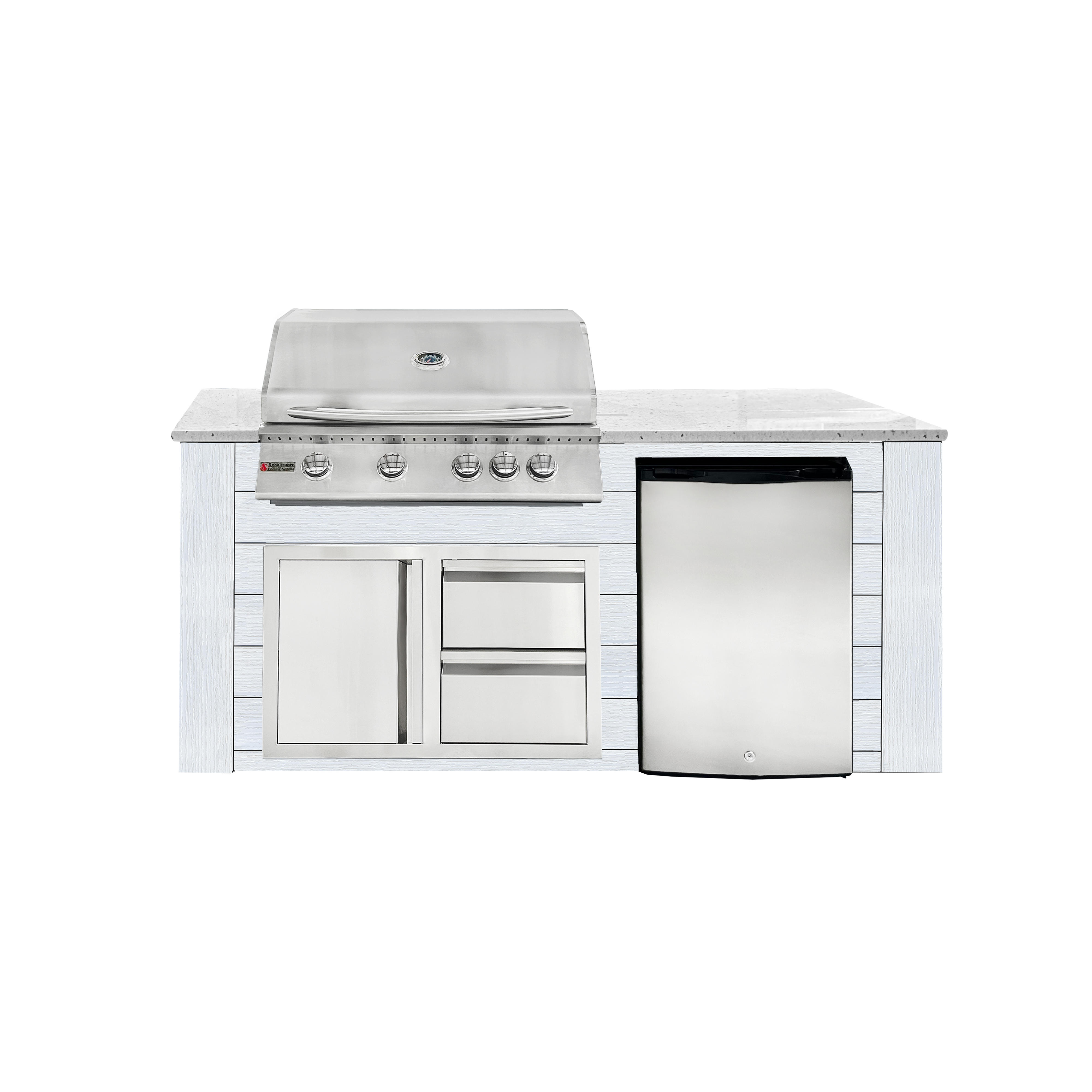 Image of 6ft Outdoor Kitchen - White Cabinet w/ White Granite Countertop