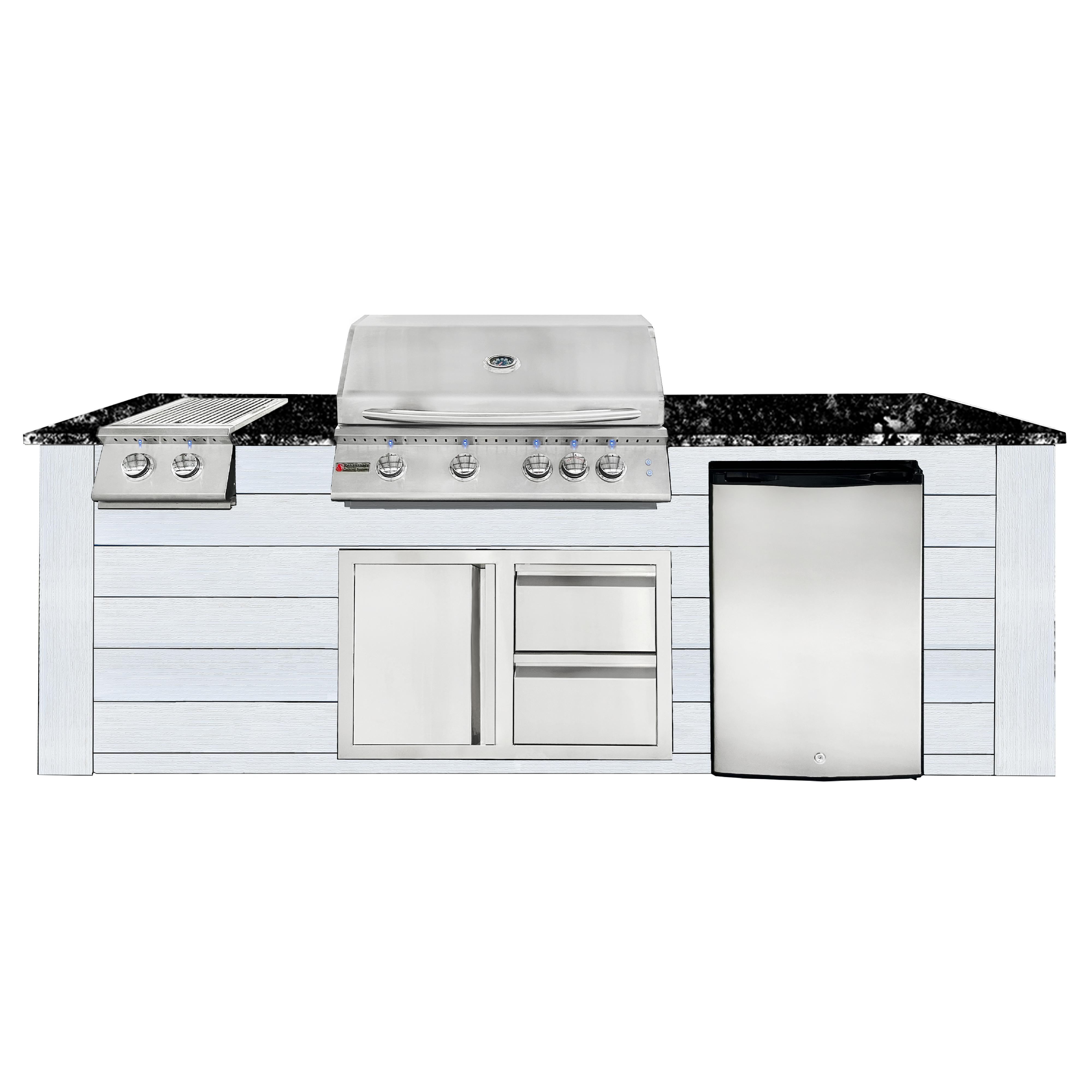 Image of 8ft Outdoor Kitchen - White Cabinet w/ Black Granite Countertop