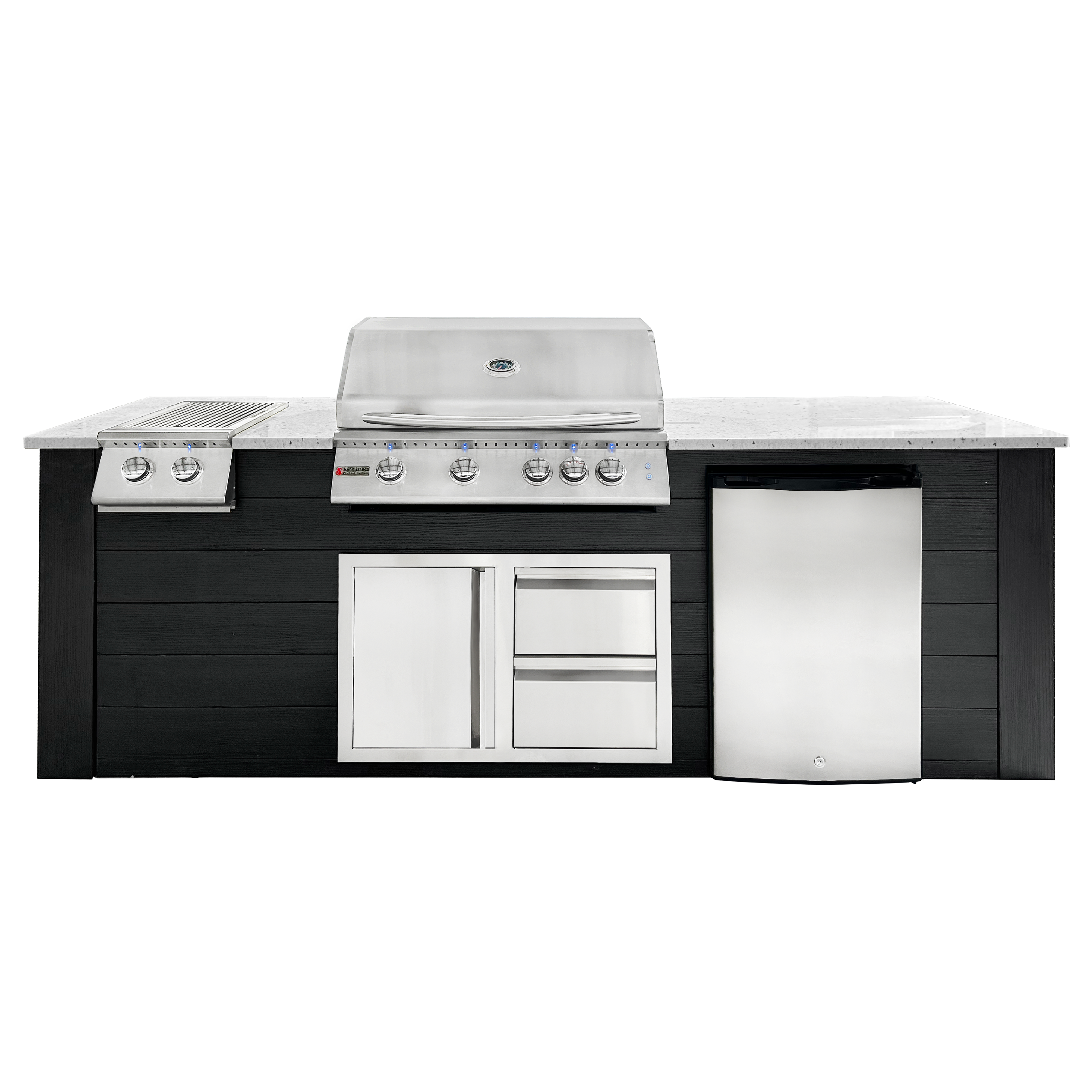 Image of 8ft Outdoor Kitchen - Black Cabinet w/ White Granite Countertop