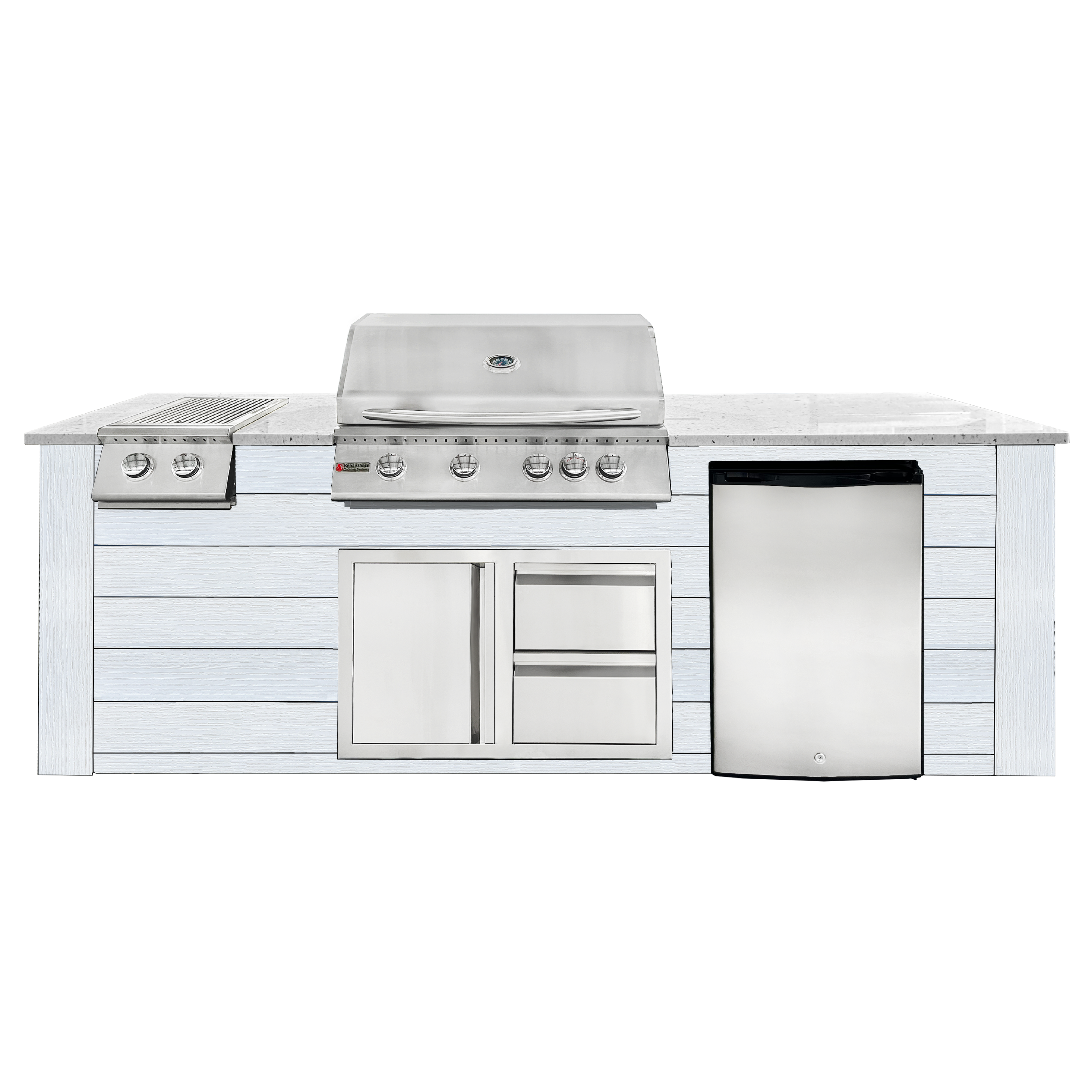 Image of 8ft Outdoor Kitchen - White Cabinet w/ White Granite Countertop