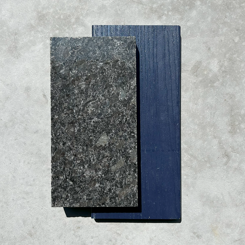 Image of 8ft Outdoor Kitchen - Blue Cabinet w/ Black Granite Countertop